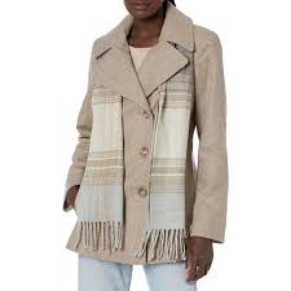 NWT - London Fog Woll Blend Double Breasted Peacoat With Scarf - Picture 5 of 5